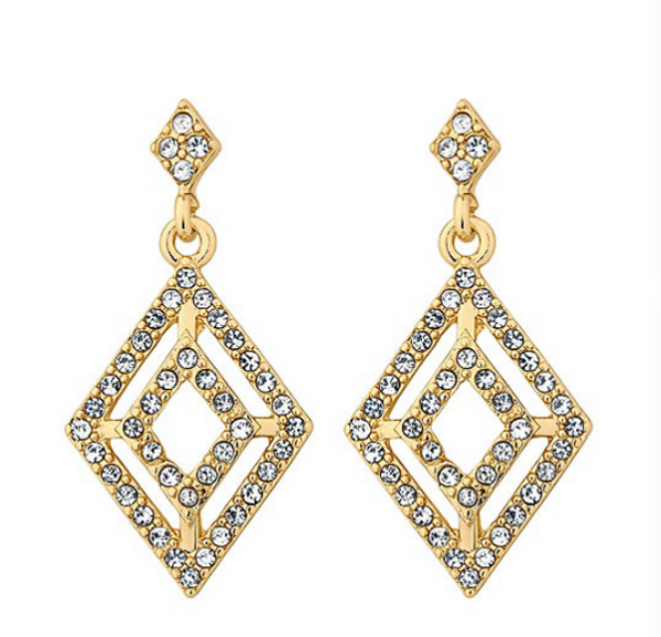 Gold crystal diamond shape drop earring