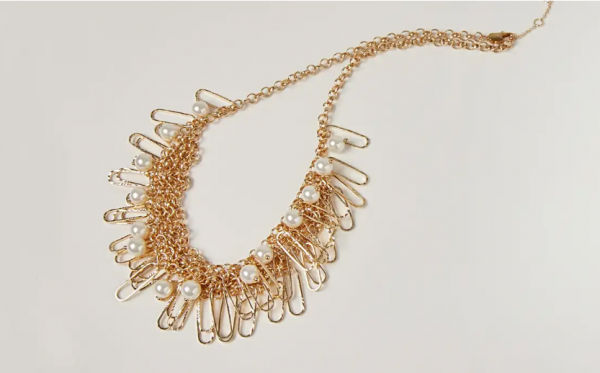 Pearl & Mesh Chain Collar Necklace