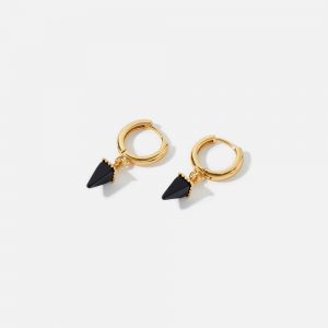 Gold-Plated Healing Stone Onyx Hoops