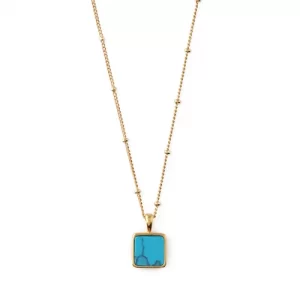Turquoise Square Charm Necklace - Gold