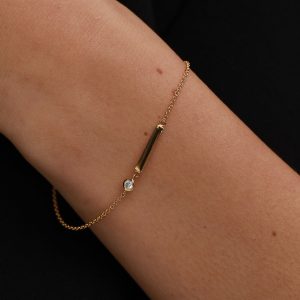 Bar Clear Gem Detail Gold Plated Chain Bracelet