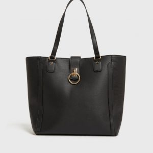 Black Leather Ring Tote Bag