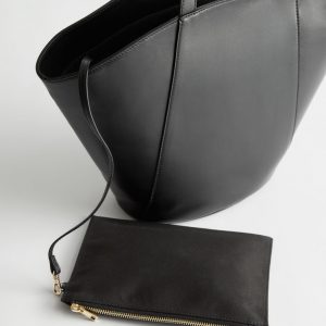 Black Large-Topstitched Tote Bag