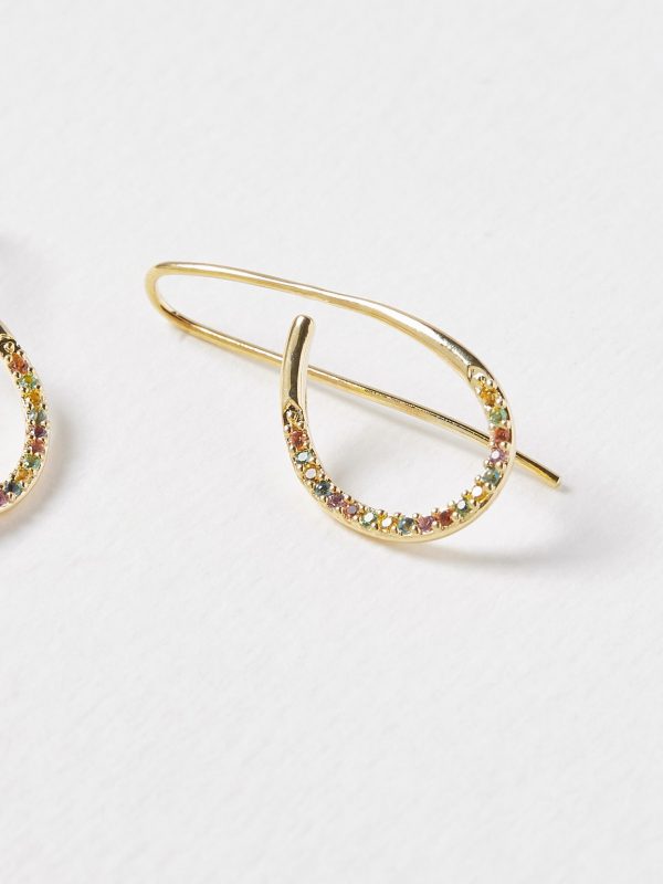 Doodle-Oval-Loop-Gem-Inlay Gold-Plated Drop Earrings
