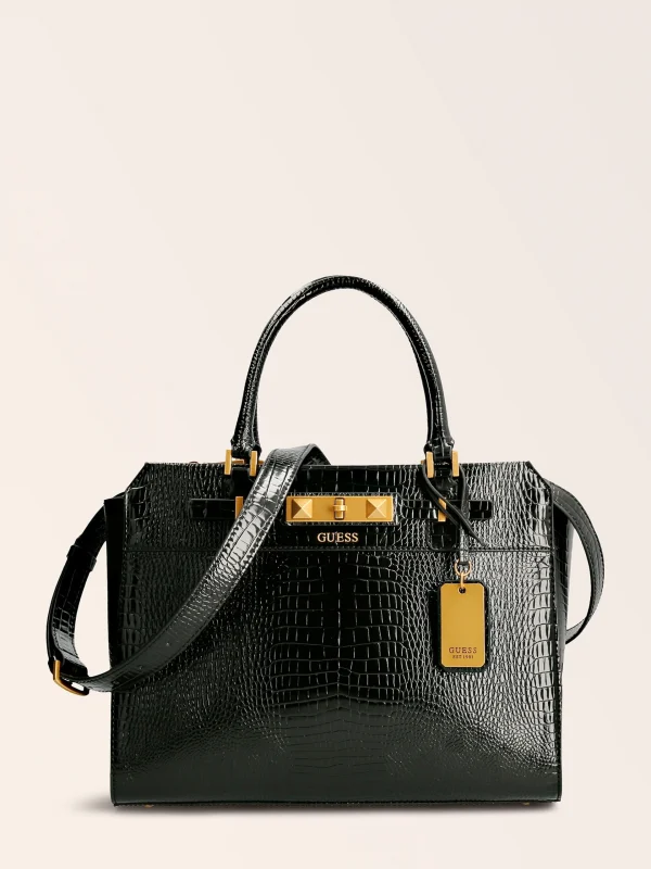 Black Raquel Croc-Print Handbag