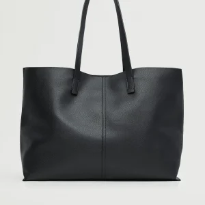Black Leather-Effect Shopper Bag