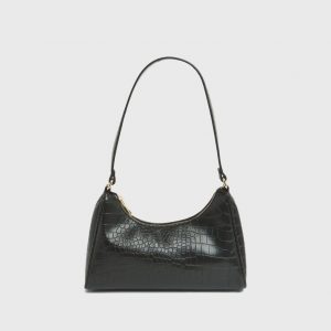Black Faux-Croc Shoulder Bag