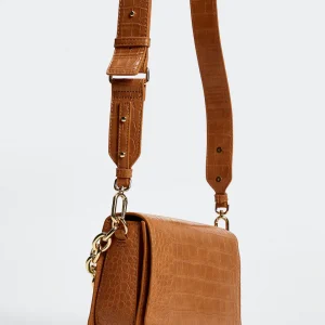 Brown Croc-Effect Double-Handle Bag