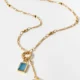 Hattie Rectangular Blue Stone & T Bar Pendant Necklace