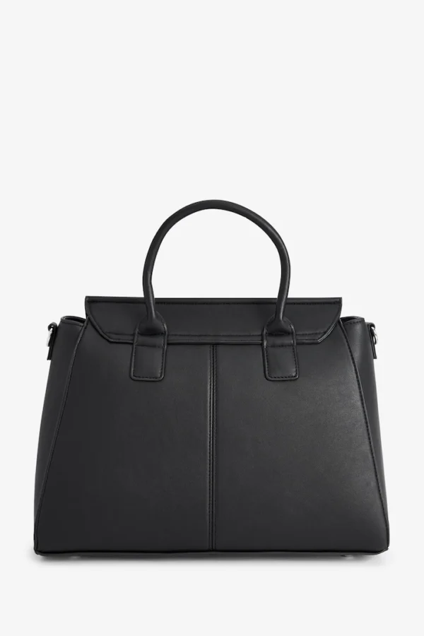 Black Formal Lock Detail Tote Bag