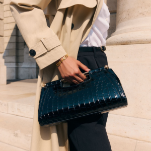 Black Patent Croc Effect Grab Handle Clutch Bag